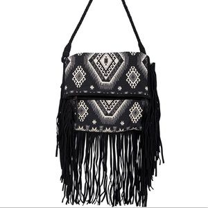 Scully Aztec Fringe Crossbody Bag - Off White/Black